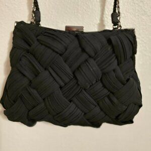 La Regale Black Fabric Bag & Metal Hardware Clutch & Cross Shoulder Cord & Chain